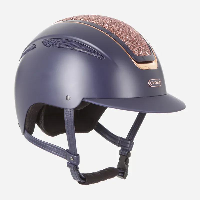 Evoke Callisto Classic Peak Riding Hat Navy/Rose Gold Crystal Frame-1