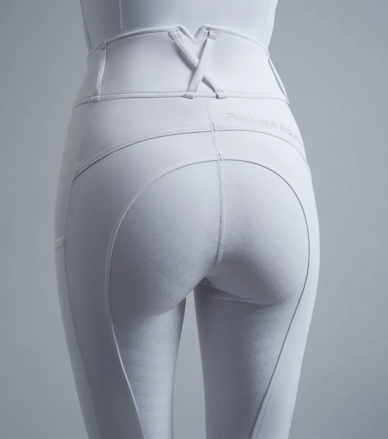 Premier Equine Ladies Electra Full Seat Gel Riding Tights - White-2
