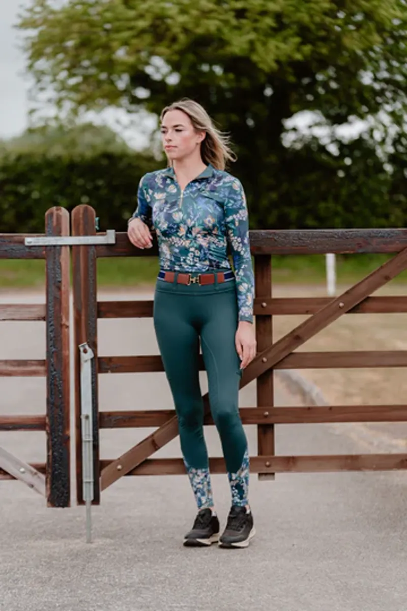 Equine Splendour Full Silicone Riding Leggings/Tights - Emerald Sensation-1