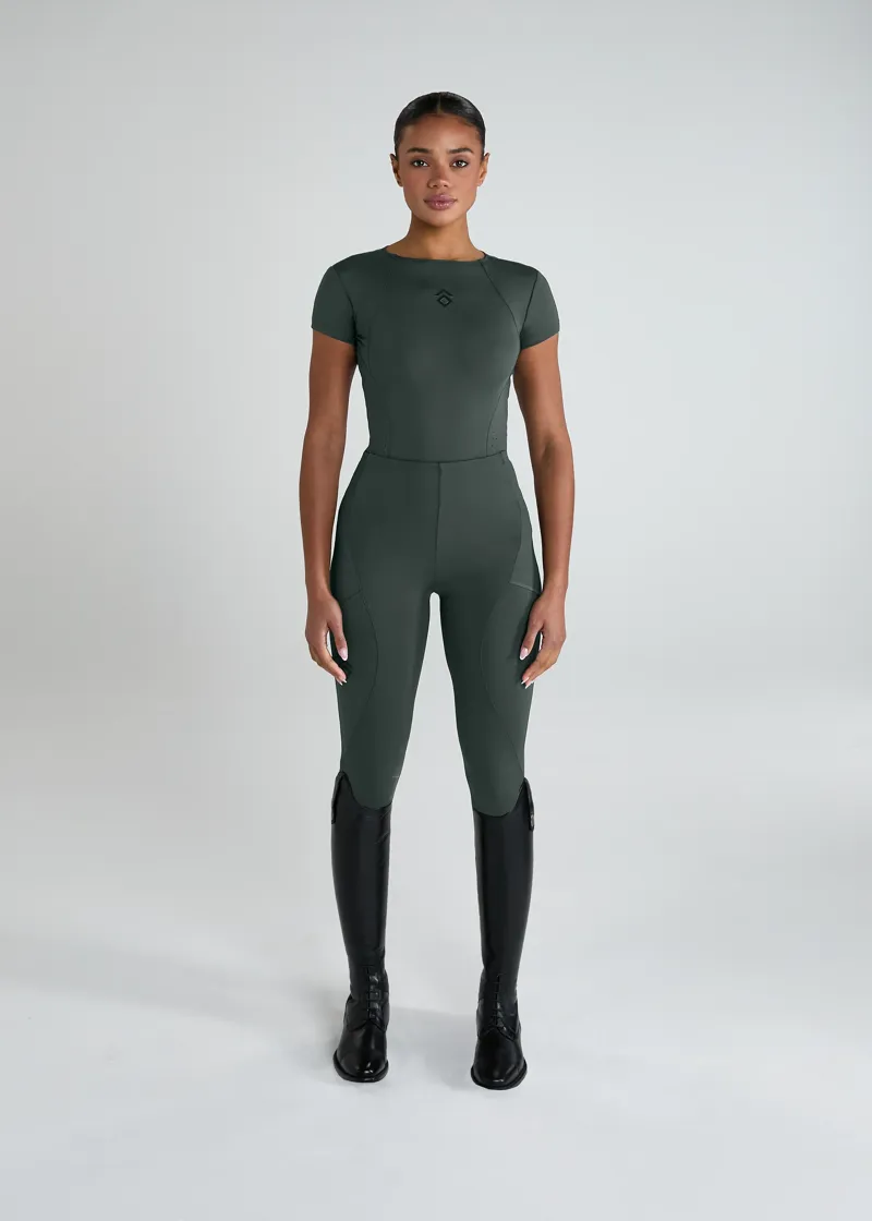 Aztec Diamond Core Leggings Knee Grip - Fern-2