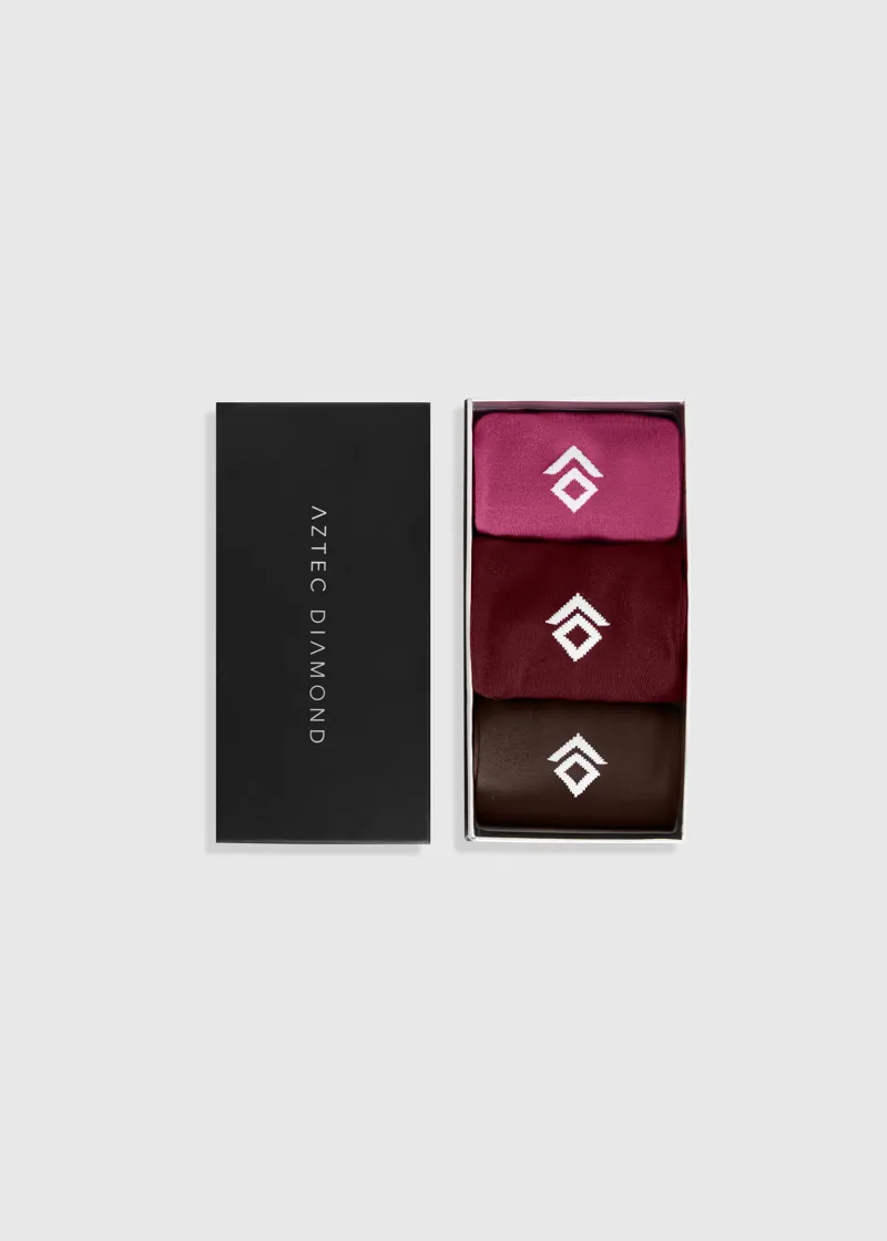 Aztec Diamond Autumn Socks Gift Box - Cherry/Mocha/Raspberry-1