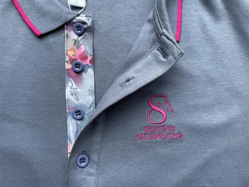 Equine Splendour Polo T Shirt - Slate Grey Floral-2