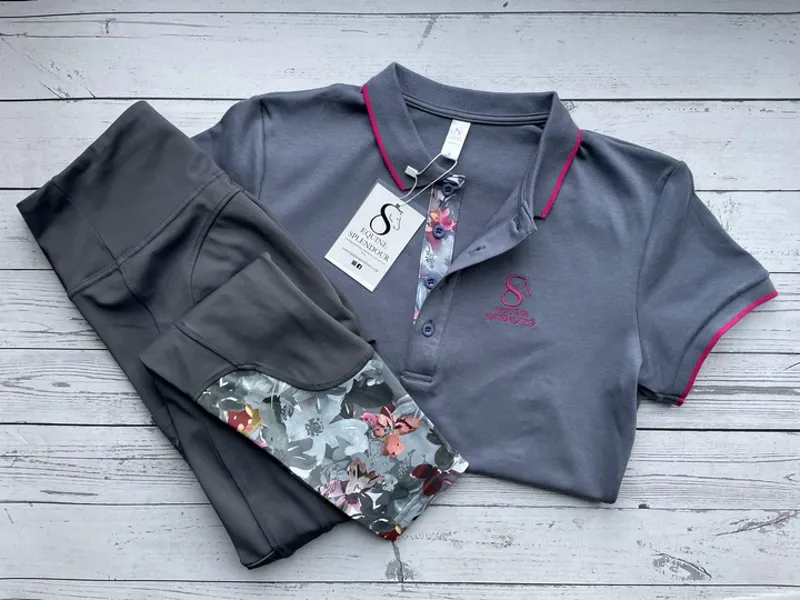 Equine Splendour Polo T Shirt - Slate Grey Floral-3