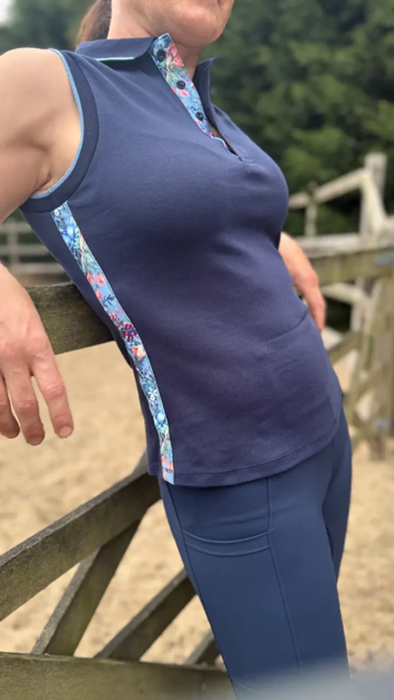 Equine Splendour Botanic Sleeveless Polo Shirt - Navy-1