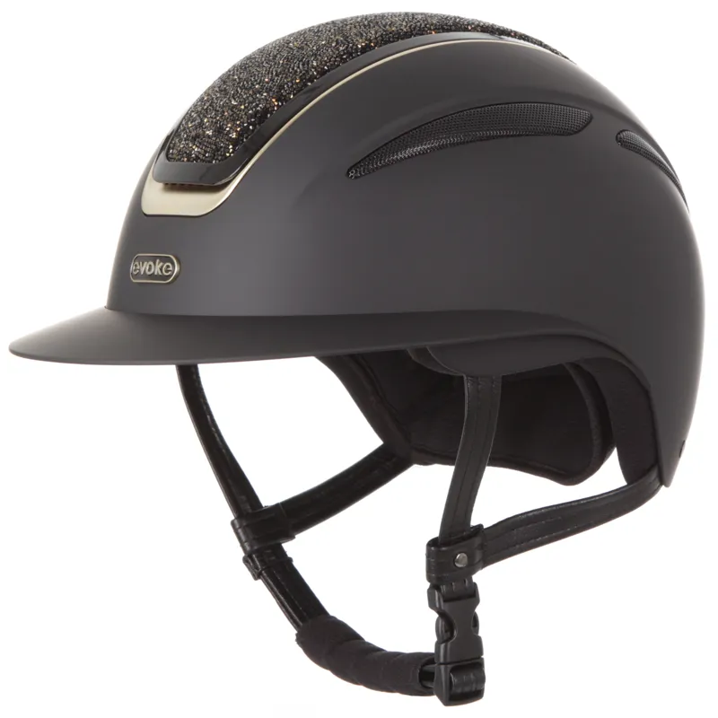 Evoke Callisto Wide Peak Riding Hat - Black/Gold Crystal-1