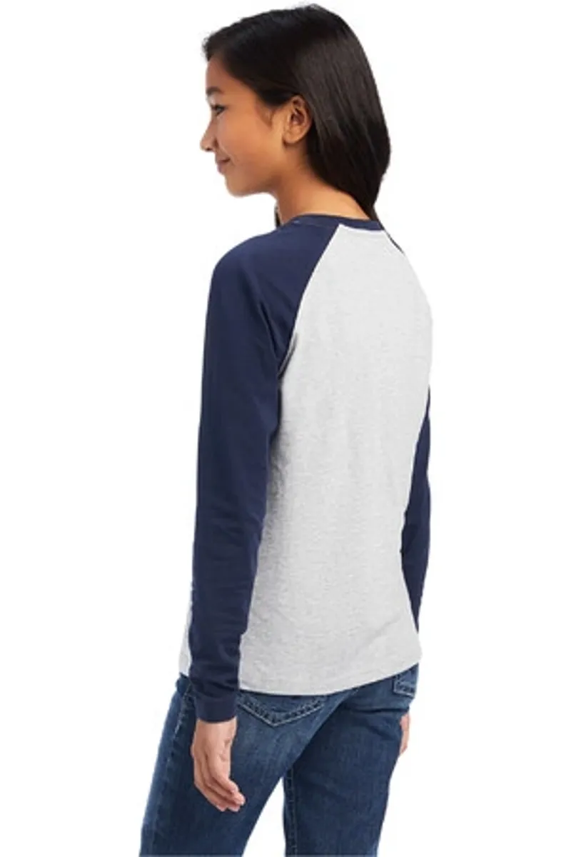 Ariat Junior Varsity Long Sleeve Top Navy/Heather Grey-1