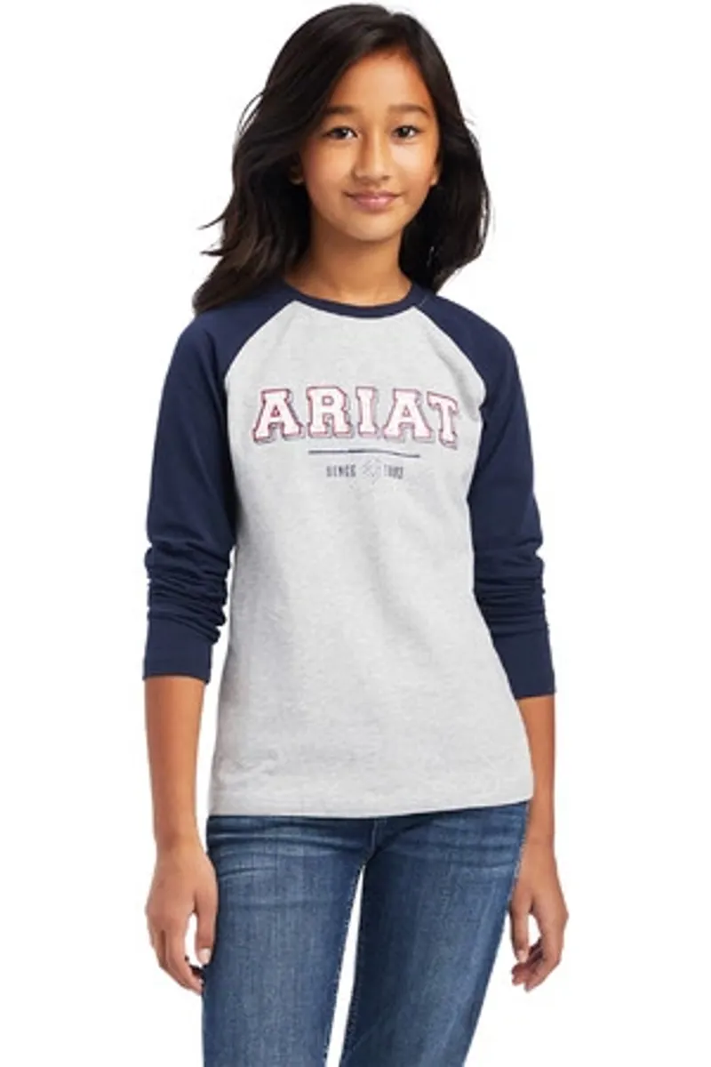 Ariat Junior Varsity Long Sleeve Top Navy/Heather Grey