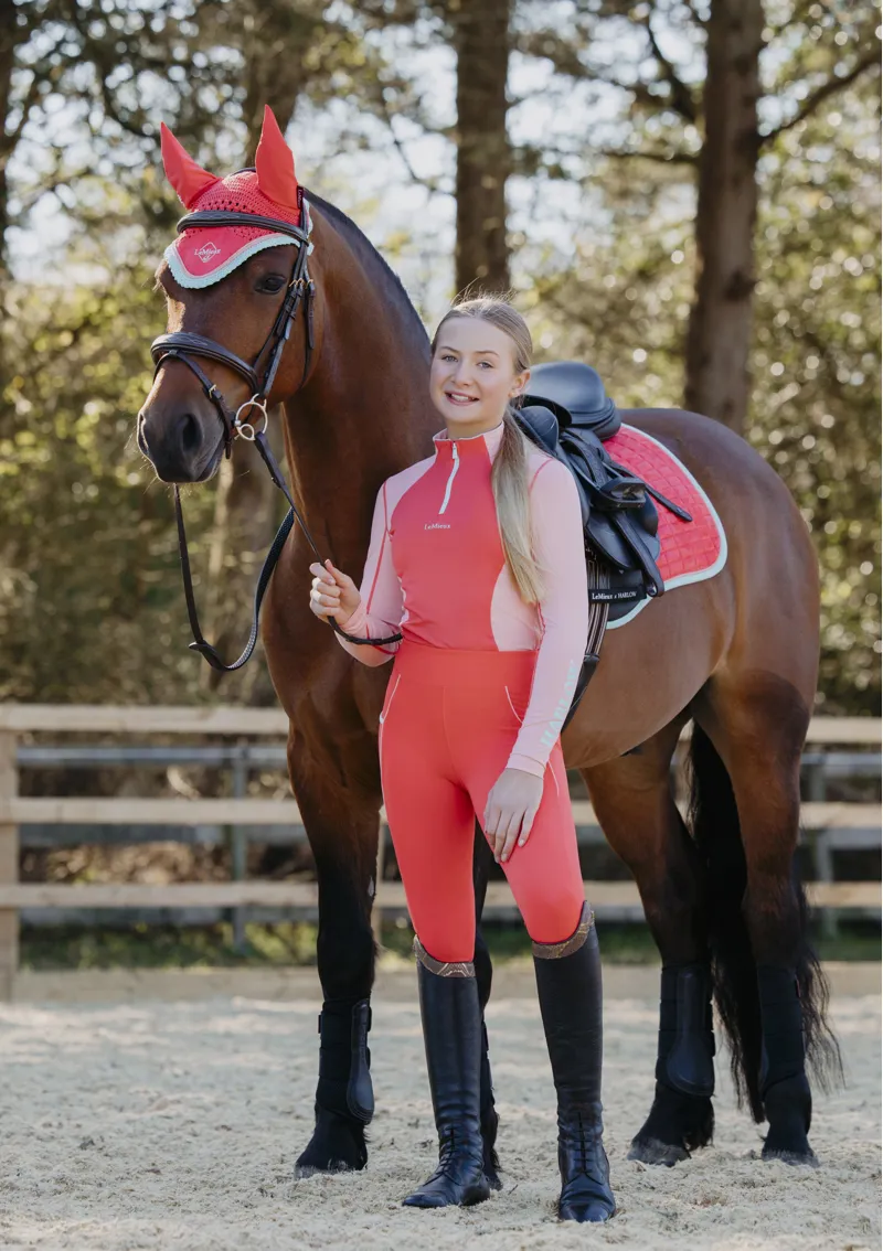 LeMieux Harlow Young Rider Long Sleeve BaseLayer Coral Crush-3