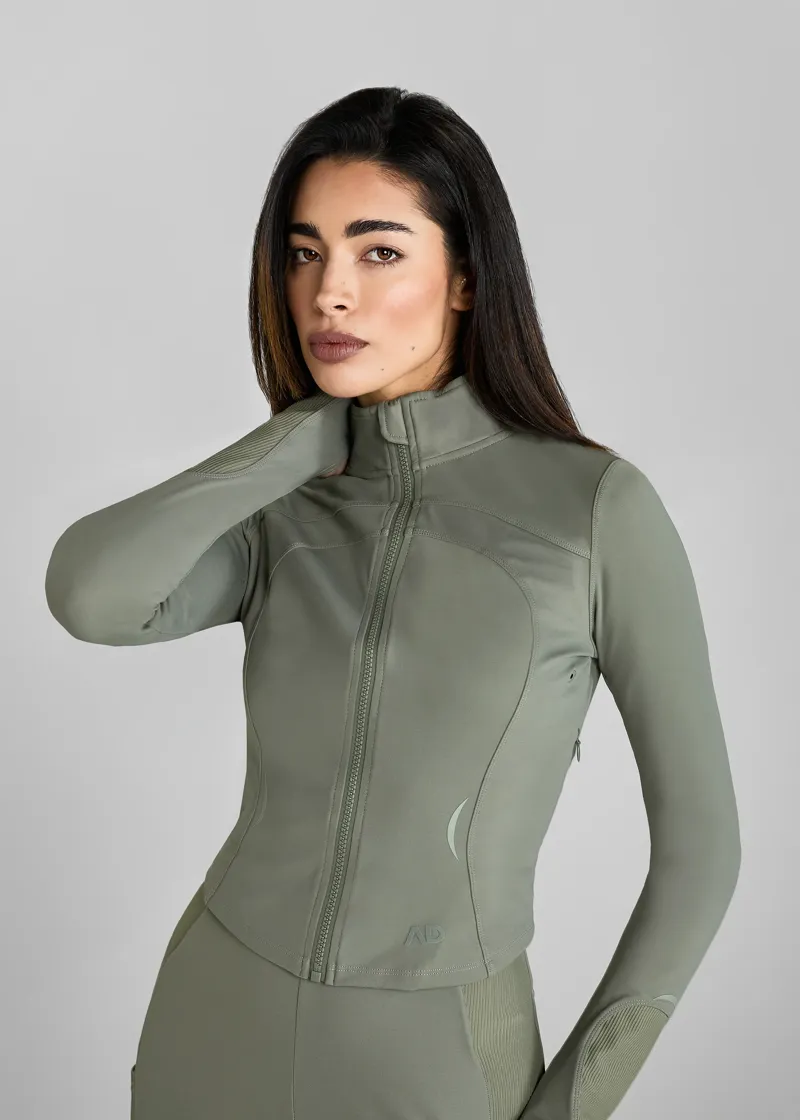AZTEC DIAMOND CROPPED FITTED JACKET - SAGE-1