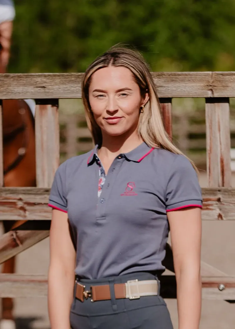 Equine Splendour Polo T Shirt - Slate Grey Floral