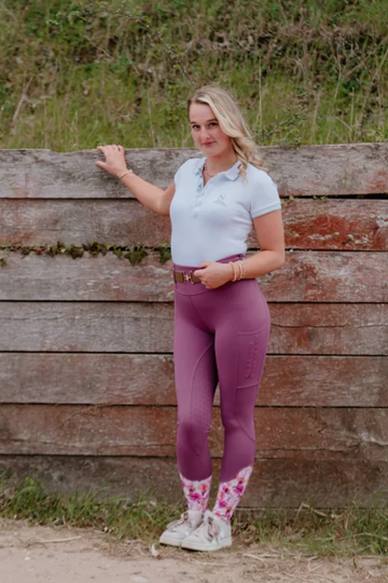 Equine Splendour Full Silicone Riding Leggings/Tights - Spring Pink-3