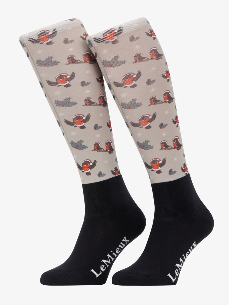 LeMieux Footsie Socks Xmas Robins - Almond