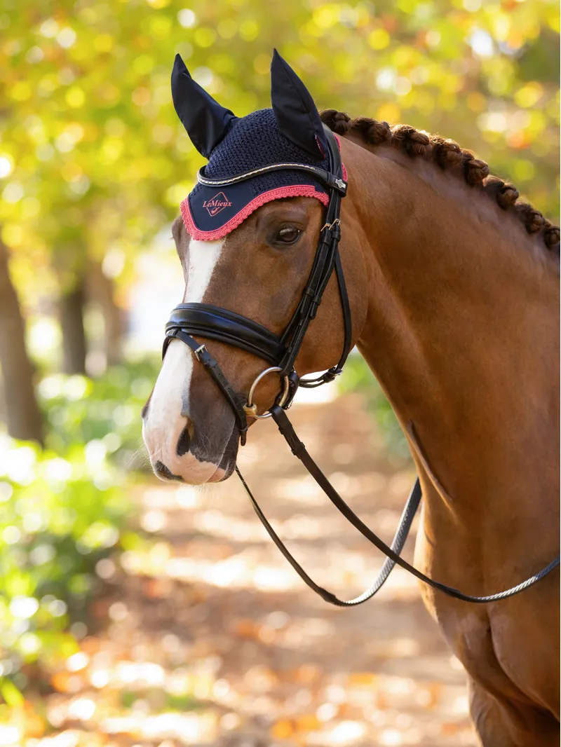 LeMieux Classic Fly Hood - Navy/Cranberry-1