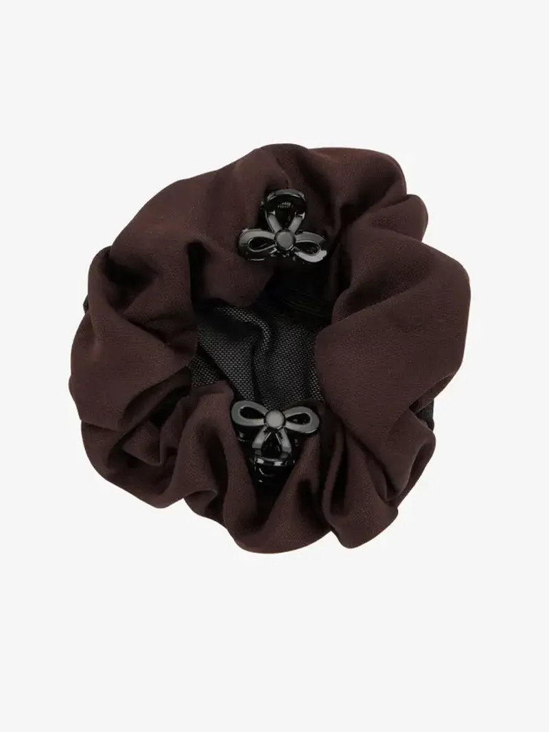LeMieux Scrunchie with Crystal Hair Net Brown/Black-1