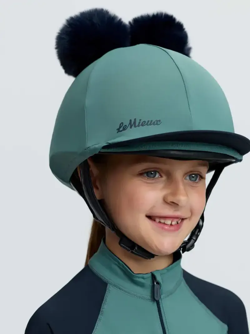 LeMieux Mini Double Pom Hat Silk - Navy/Aloe-3
