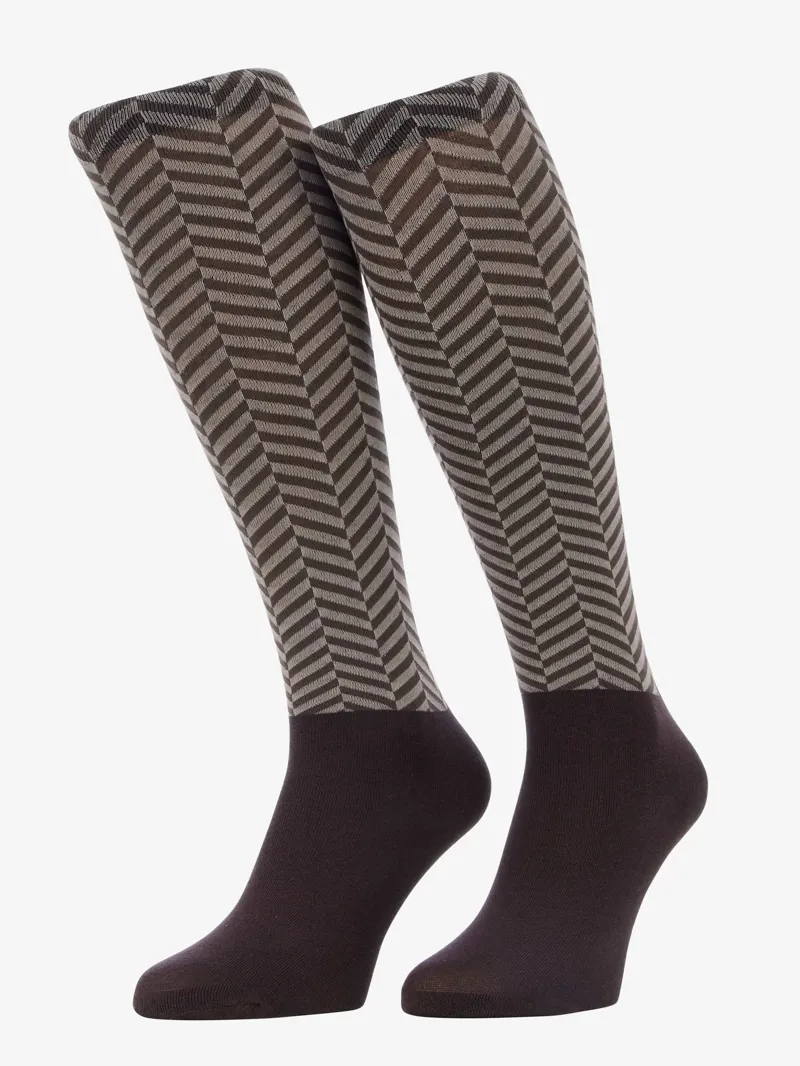 LeMieux Heritage Footsie Socks Herringbone - Cocoa Medium
