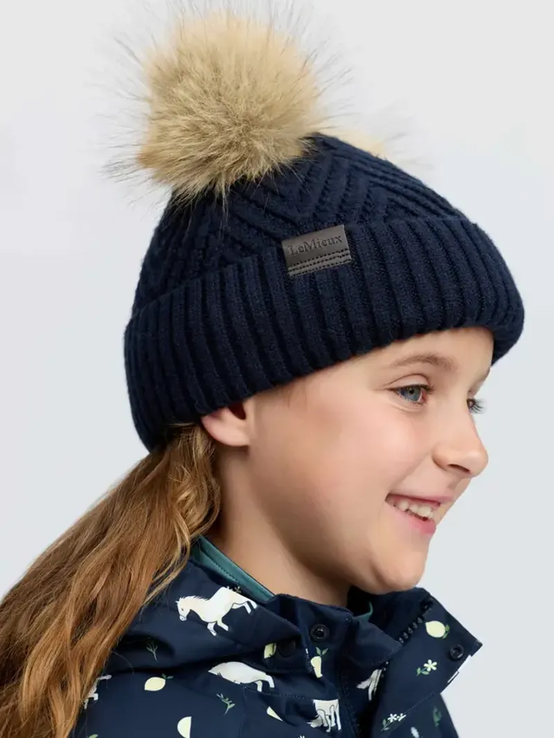 LeMieux Mini Double Pom Beanie - Navy-2