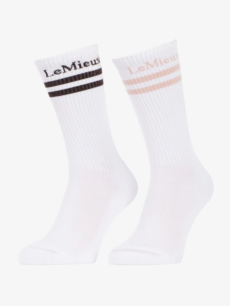 LeMieux Tall Crew Socks 2 Pack - White Medium