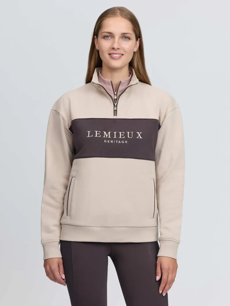 LeMieux Heritage Herringbone Quarter Zip Sweat - Stone-1