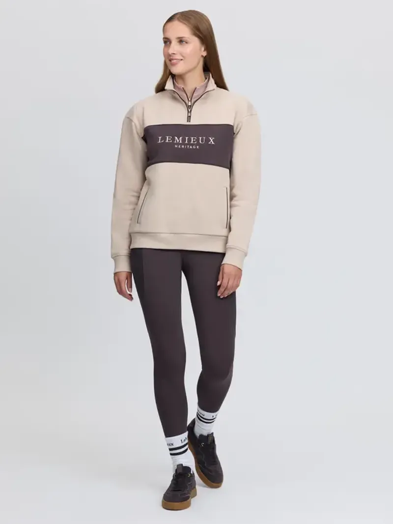 LeMieux Heritage Herringbone Quarter Zip Sweat - Stone-4