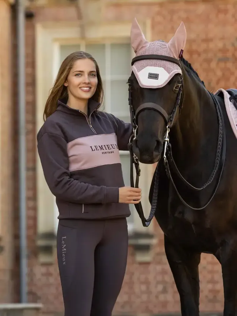 LeMieux Heritage Herringbone Quarter Zip Sweat - Cocoa