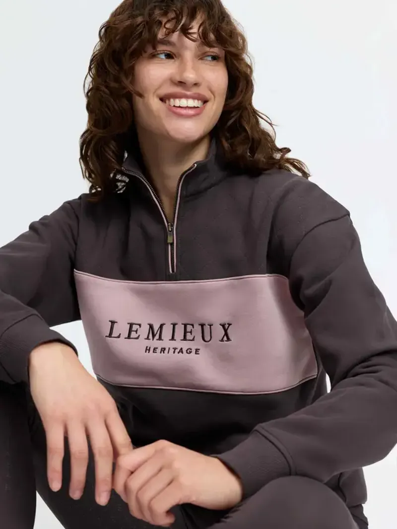 LeMieux Heritage Herringbone Quarter Zip Sweat - Cocoa-2