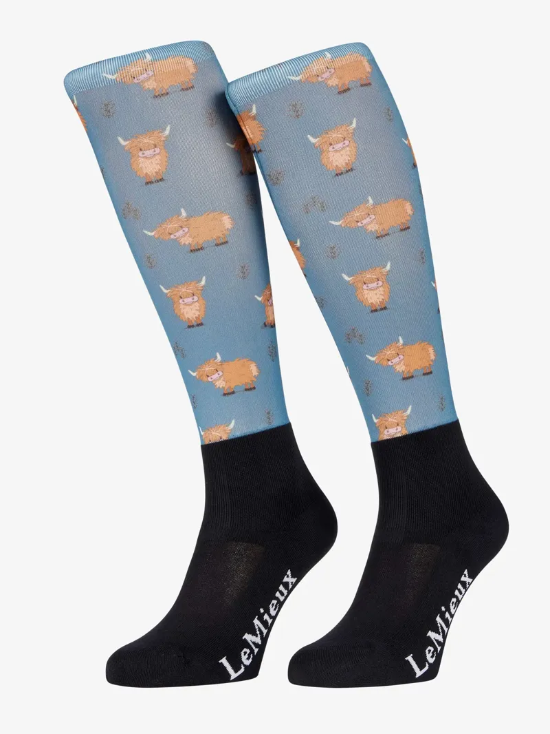 LeMieux Footsies Socks 2 Pack - Highland Cow/Aloe