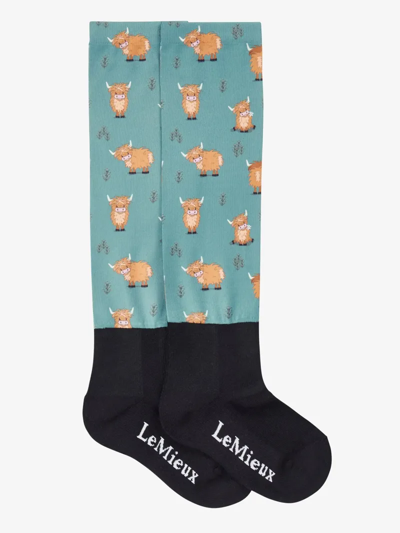 LeMieux Footsies Socks 2 Pack - Highland Cow/Aloe-1