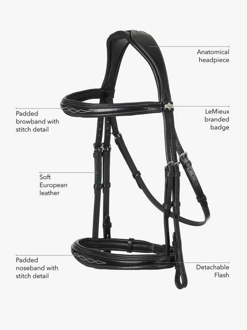 LeMieux Kudos Elegant Stitched Competition Flash Bridle - Black-1