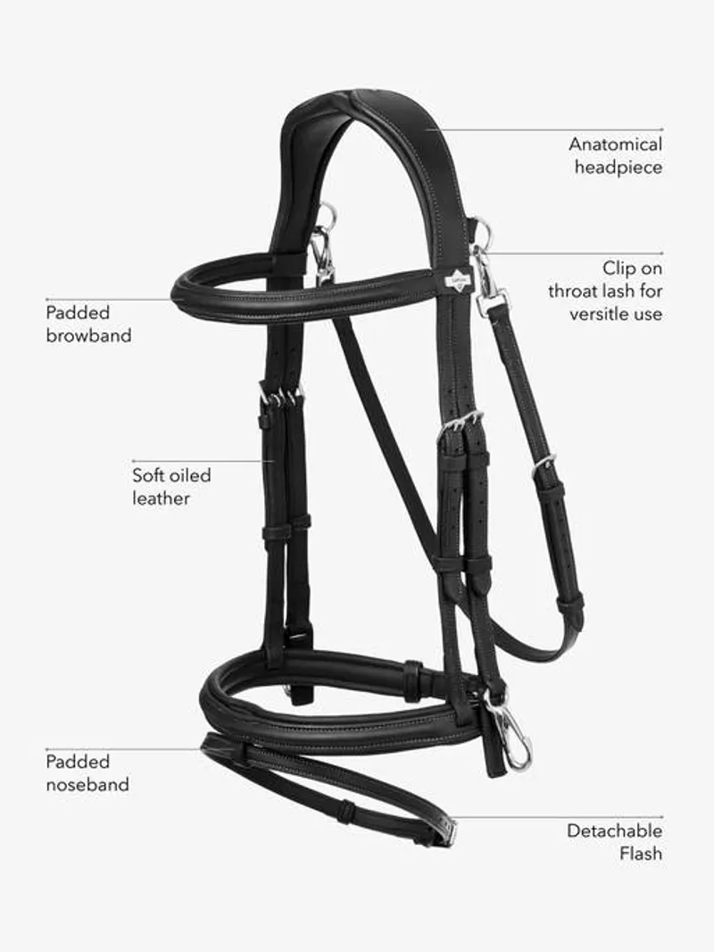 LeMieux Kudos Leather Work Bridle with Clip Cheeks - Black-5